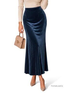 Velvet Maxi Skirt High Waisted A-Line Long Skirt Fall Winter